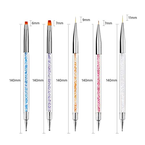 Cepillos para uñas,Kit de 5 Piezas de Plumas de Arte de Uñas, Nail Brushes Double Head punteado de cristal Herramientas de manicura Pintura Dot Pen Nail Art Paint Set