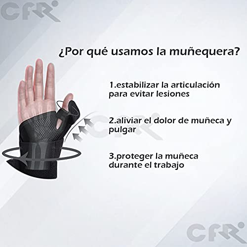 CFR Soporte para Pulgar, Férula para Pulgar para Hombres y Mujeres, Inmovilizador Estabilizador de Muñeca, Mano y Pulgar Correa para Muñeca - Mano Izquierda o Derecha Individual, Negro