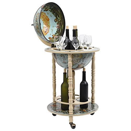 CGTOLOS Mueble Bar de Bola del Mundo, Carrito de Bar, Minibar Globo Terráqueo, Carrito de Bar, Madera de eucalipto Azul