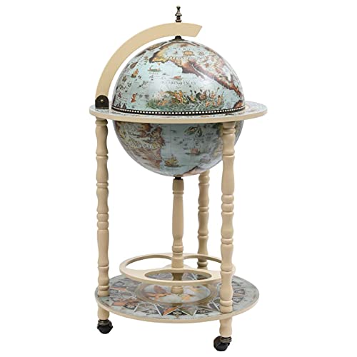 CGTOLOS Mueble Bar de Bola del Mundo, Carrito de Bar, Minibar Globo Terráqueo, Carrito de Bar, Madera de eucalipto Azul