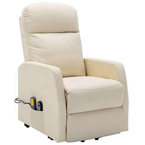 CGTOLOS Sillón de Masaje, reclinable, Sillón Tapizado, Sillón Relax, Ideal Gente Mayor, de Cuero sintético Blanco Crema