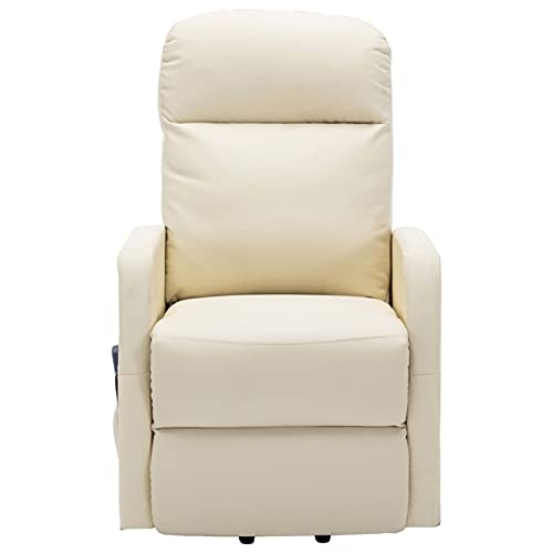 CGTOLOS Sillón de Masaje, reclinable, Sillón Tapizado, Sillón Relax, Ideal Gente Mayor, de Cuero sintético Blanco Crema
