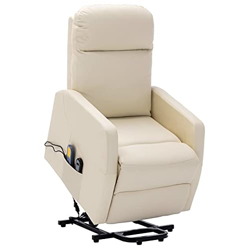 CGTOLOS Sillón de Masaje, reclinable, Sillón Tapizado, Sillón Relax, Ideal Gente Mayor, de Cuero sintético Blanco Crema