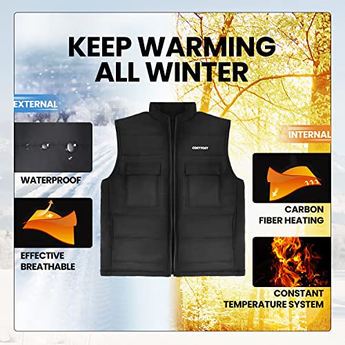 Chaleco Calefactable para Hombre y Mujer de Abdomen, Espalda y Cuello, Ropa Calefactable USB con 2 Controlador, 3 Temperatura, 6 Bolsillos, 4 Tallas, Chaqueta Calefactable para Moto, Caza, Pesca (XL)
