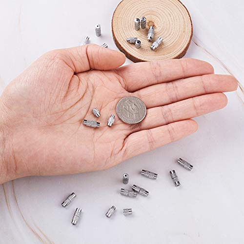 Cheriswelry 100 juegos de cierres de rosca de latón con rosca de platino, tubo de columna de barril, punta de extremo para pulsera y agujero: 1 mm