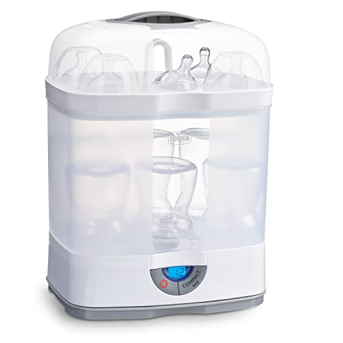 Chicco SterilNatural Esterilizador de Biberones 3 en 1, Esterilizador Natural de Vapor para Microondas con 3 Configuraciones, Rápido y Fácil de Usar, Hasta 6 Biberones de 330 ml o Chupetes, Blanco