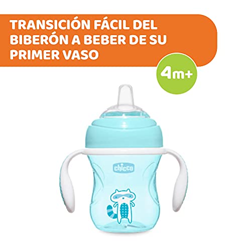 Chicco Vaso de Transición, Vaso Antiderrame 200 ml, Vaso Aprendizaje para Bebés de +4 Meses para Aprender a Beber, con Boquilla de Silicona Blanda, Anti-Cólico, sin BPA ,Color Azul
