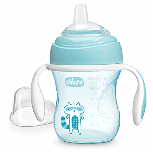 Chicco Vaso de Transición, Vaso Antiderrame 200 ml, Vaso Aprendizaje para Bebés de +4 Meses para Aprender a Beber, con Boquilla de Silicona Blanda, Anti-Cólico, sin BPA ,Color Azul