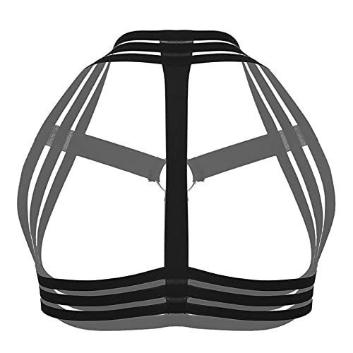 CHICTRY Arnés de Pecho Hombre Arnés de Músculo de Cuerpo de Hombro Atractivo Traje de Arnés Cinturón Elástico con Anillas Metálicas Lencería Erótica Negro A Talla Única