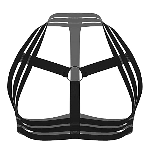 CHICTRY Arnés de Pecho Hombre Arnés de Músculo de Cuerpo de Hombro Atractivo Traje de Arnés Cinturón Elástico con Anillas Metálicas Lencería Erótica Negro A Talla Única
