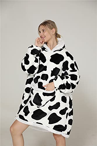 chuangminghangqi Sudaderas con capucha para mujer Oversize Pullover Blanket Hoodie muy cómodas sudadera con bolsillo Sweatshirt abrigo, Color de la vaca, Talla única