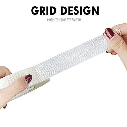 Chudian Cinta de Embalaje de Filamento Cinta Rejilla Transparente, 25mm x 50 m Claro Filamento Cinta de Flejado, Cinta de Fibra de Vidrio Autoadhesiva para Paquetes y Cajas (1 Rollo)
