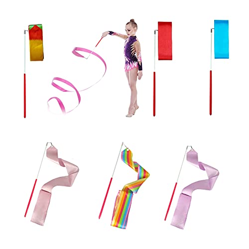 Cintas de Baile Cinta, 6 Piezas 2 Metros Cintas de Danza Gimnasias Rítmicas Streamers Cintas de Baile con Palos Twirling,para Niños Baile Artístico Gimnasia Entrenamiento Actividades Divertidas