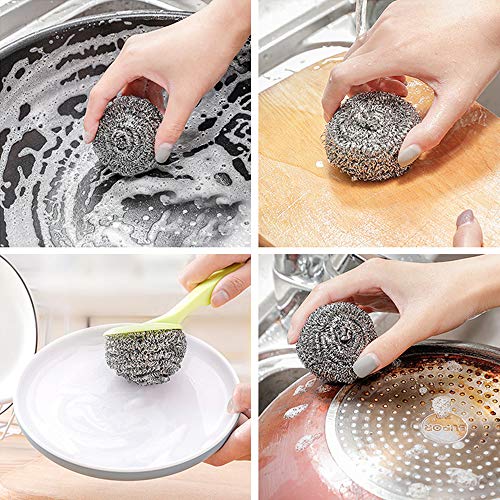 CINY 10 Esponjos De Acero Inoxidable, Juego De Esponjas De Acero Inoxidable Con Mango, Utensilios De Limpieza De Cocina, Estropajos De Metal, Estropajos Para Limpiar Ollas, Parrillas y Horno (18 g)