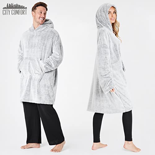 CityComfort Sudaderas Mujer con Capucha Bata Manta Forro Polar Mujer (2 Tonos de Gris)