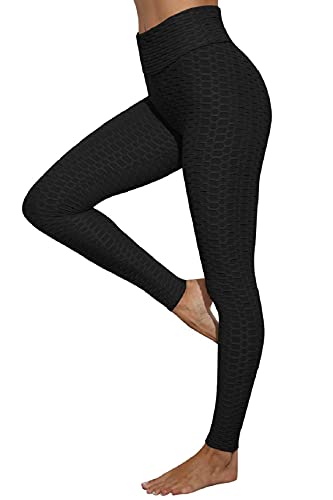 CMTOP Leggings Push Up Mujer Mallas Panal Arrugado Pantalones Deportivos Alta Cintura Elásticos Yoga Leggings Mujer Fitness Suaves Elásticos Cintura Alta (Negro, L)