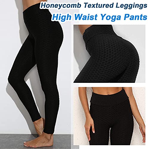 CMTOP Leggings Push Up Mujer Mallas Panal Arrugado Pantalones Deportivos Alta Cintura Elásticos Yoga Leggings Mujer Fitness Suaves Elásticos Cintura Alta (Negro, L)