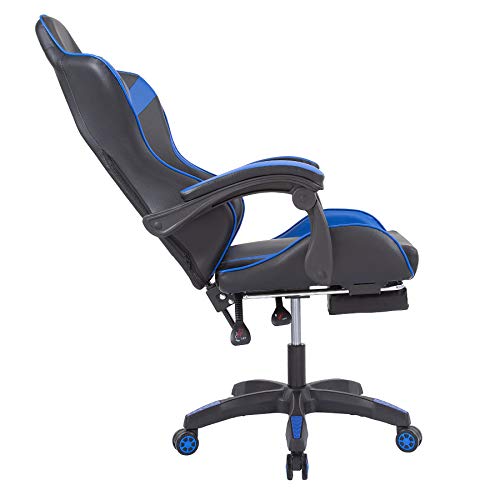 CO-Z Silla Gaming Silla para Juegos con Masaje Silla Ergonómica de Gaming Capacidad de 130KG Silla de Computadora con Reposacabezas Reposabrazos Reposapiés (Azul)