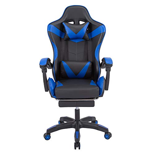 CO-Z Silla Gaming Silla para Juegos con Masaje Silla Ergonómica de Gaming Capacidad de 130KG Silla de Computadora con Reposacabezas Reposabrazos Reposapiés (Azul)