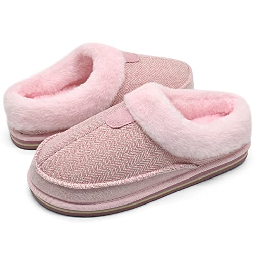 COFACE Zapatillas Casa Mujer Invierno Cerradas Pantuflas Caliente Peluche Piel Comoda Memory Foam Slippers Fascitis-Plantar Antideslizante Goma Suela Rosa 38