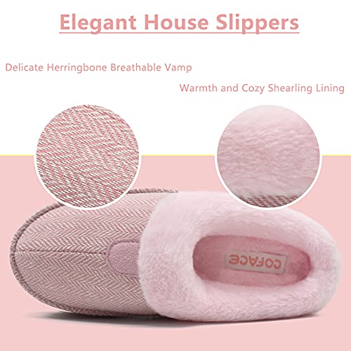 COFACE Zapatillas Casa Mujer Invierno Cerradas Pantuflas Caliente Peluche Piel Comoda Memory Foam Slippers Fascitis-Plantar Antideslizante Goma Suela Rosa 38