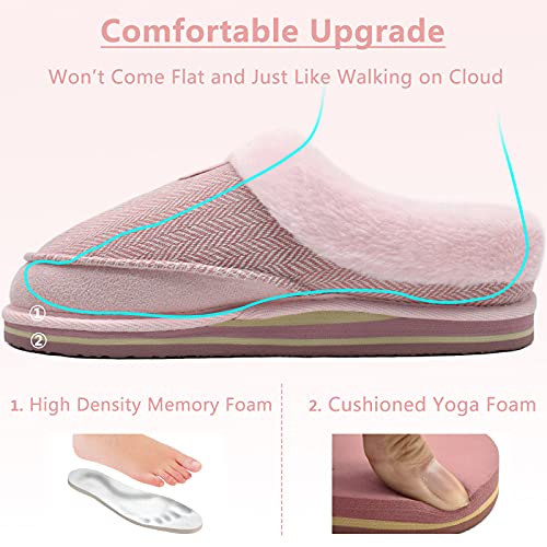 COFACE Zapatillas Casa Mujer Invierno Cerradas Pantuflas Caliente Peluche Piel Comoda Memory Foam Slippers Fascitis-Plantar Antideslizante Goma Suela Rosa 38