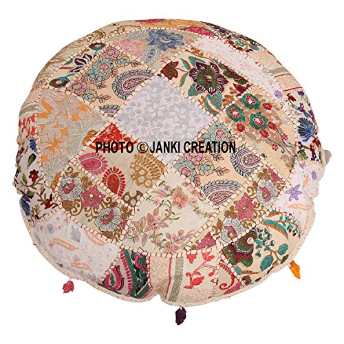 Cojín de suelo redondo bohemio, tradicional vintage indio puf suelo/taburete de pie, 100% algodón, cojín de decoración de arte, solo funda,Pouf 16, indio bohemio
