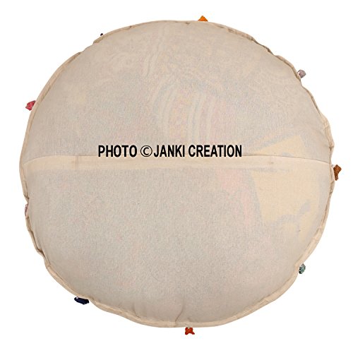 Cojín de suelo redondo bohemio, tradicional vintage indio puf suelo/taburete de pie, 100% algodón, cojín de decoración de arte, solo funda,Pouf 16, indio bohemio
