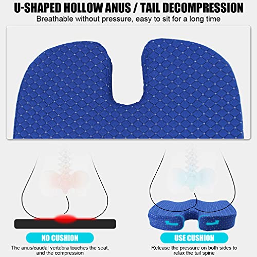 Cojín viscoelástico para asiento, Cojín Ortopédico de Espuma Viscoelástica Cojín Hemorroides Antideslizante con Funda, Cojin Coxis para Silla para la Oficina, casa, Coche, Silla de Ruedas(azul)
