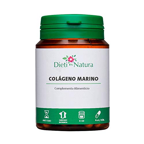 Colágeno marino hidrolizado 200 cápsulas de Dieti Natura. Con vitamina C y E. [Para la piel y articulaciones][Fabricado en Francia]