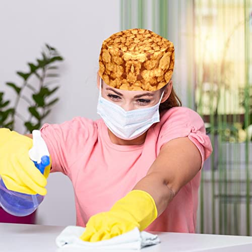 colormu Gorro para fregar con botón Corbata para el pelo Novedad Divertido Pollo Arroz Patrón de flores Sombrero de algodón Bouffant Cap Ajustable Blanco