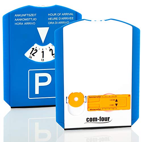 com-four® 1x Disco de estacionamiento con raspador de Hielo - Indicador del horario para el Coche - Parquimetro - Disco de Cuero - Indicador de Hora (01 Pieza - con Chip + Cuchillo perfilado)