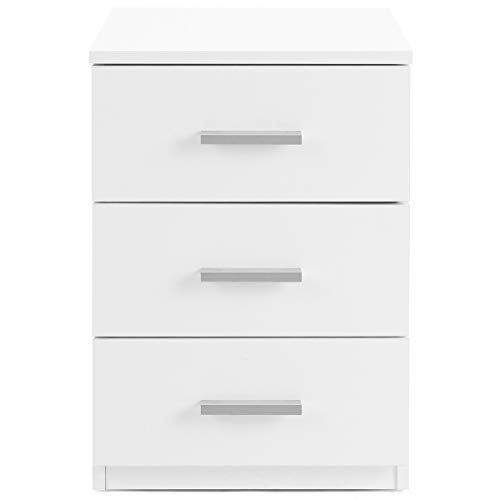COMIFORT Mesa de Noche - Mesita Auxiliar para el Dormitorio de Estilo Nórdico, Moderna y Minimalista, con 3 Espaciosos Cajones, Muy Resistente, de Color Blanco