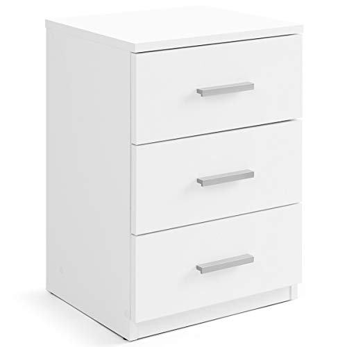COMIFORT Mesa de Noche - Mesita Auxiliar para el Dormitorio de Estilo Nórdico, Moderna y Minimalista, con 3 Espaciosos Cajones, Muy Resistente, de Color Blanco