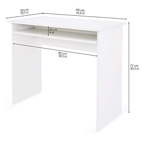 COMIFORT Mesa de Ordenador con Bandeja Extraíble - Escritorio Robusto de Estilo Moderno y Minimalista, para Despacho o Sala de Estudio, Color Blanco