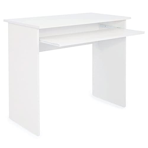 COMIFORT Mesa de Ordenador con Bandeja Extraíble - Escritorio Robusto de Estilo Moderno y Minimalista, para Despacho o Sala de Estudio, Color Blanco
