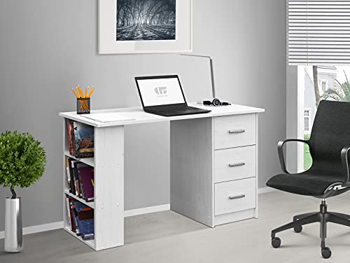 COMIFORT Mesa de Trabajo – Escritorio Robusto y Espacioso, Estilo Moderno y Minimalista, con Gran Capacidad de Almacenaje, 3 Baldas y 3 Cajones, Color Nordic