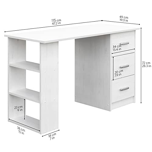COMIFORT Mesa de Trabajo – Escritorio Robusto y Espacioso, Estilo Moderno y Minimalista, con Gran Capacidad de Almacenaje, 3 Baldas y 3 Cajones, Color Nordic