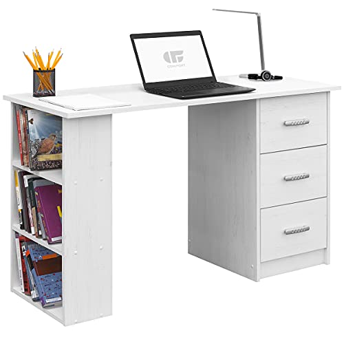 COMIFORT Mesa de Trabajo – Escritorio Robusto y Espacioso, Estilo Moderno y Minimalista, con Gran Capacidad de Almacenaje, 3 Baldas y 3 Cajones, Color Nordic