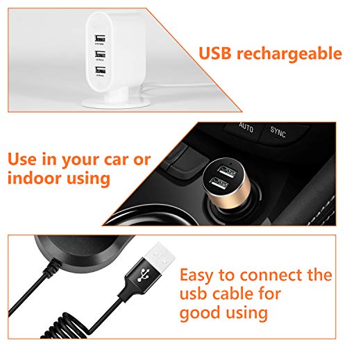 COMLIFE Ventiladores USB Giratorio de Doble Cabeza 3 Velocidades Ajustables 5V / 2A Ventilador Silencioso Potente para Escritorio, Tablero de Mandos, Vehículos, Camión, Asiento Trasero, Barco, etc
