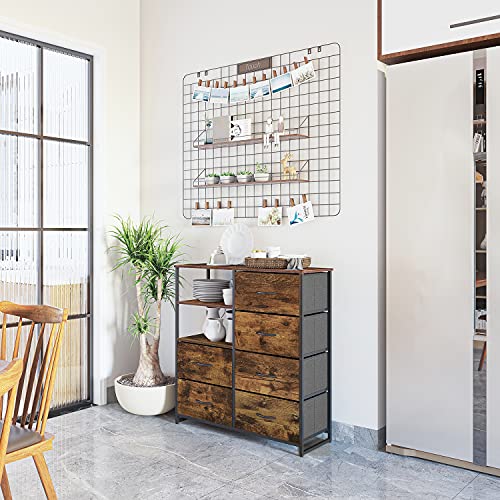 Cómoda con 6 Cajoneras y Estantes Armario Almacenaje Mueble Organizador Vintage Aparadores Multiusos Gabinete de Almacenamiento para Dormitorio Entrada Recibidor Cocina Salon Acero Madera Marrón Negra