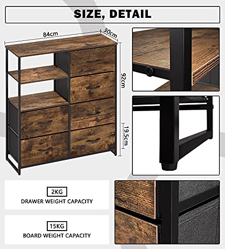 Cómoda con 6 Cajoneras y Estantes Armario Almacenaje Mueble Organizador Vintage Aparadores Multiusos Gabinete de Almacenamiento para Dormitorio Entrada Recibidor Cocina Salon Acero Madera Marrón Negra