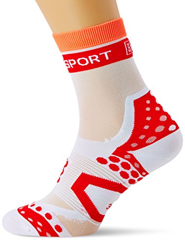 COMPRESSPORT Bike Ultralight - Calcetín de Ciclismo Unisex, Color Blanco/Rojo, Talla 2