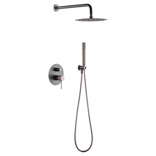 Conjunto de ducha empotrada pared de laton gris mate y champagne rociador redondo Line Imex GPD038/GC