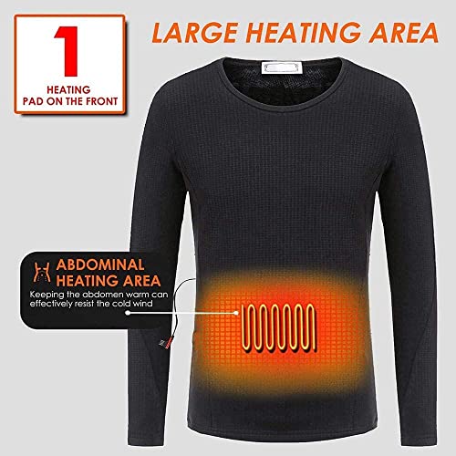 Conjunto de ropa interior térmica para hombre, con calefacción por USB, camiseta térmica de manga larga + pantalones de capa base ultrasuave para entrenamiento, correr, Parte superior (negro, S)