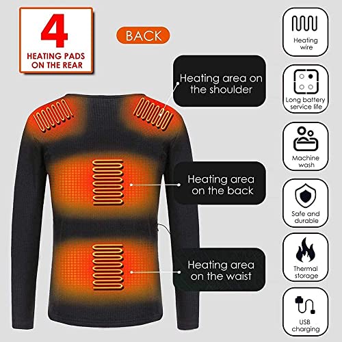 Conjunto de ropa interior térmica para hombre, con calefacción por USB, camiseta térmica de manga larga + pantalones de capa base ultrasuave para entrenamiento, correr, Parte superior (negro, S)