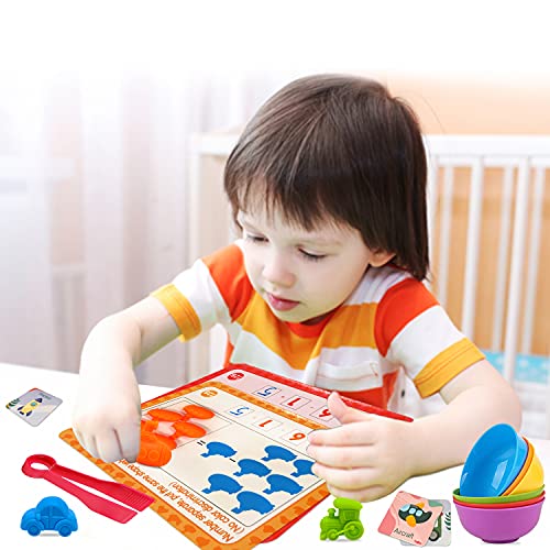 Conteo de juguetes de vehículos con tazas de clasificación a juego Tarjetas educativas Conjunto de actividades de conteo Montessori Clasificación | Pre-School Color Aprendizaje Juguete Para Niños