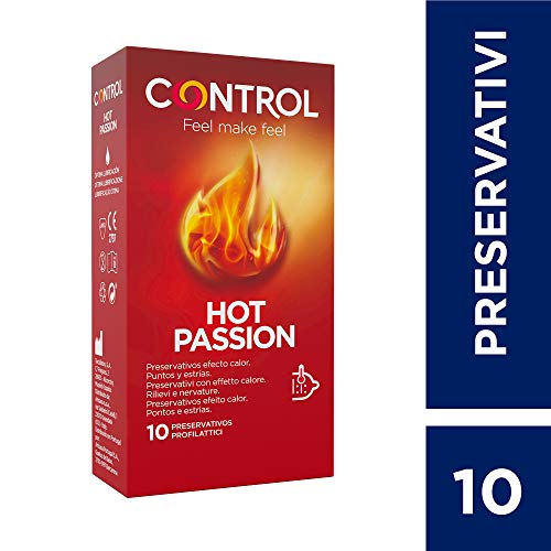 CONTROL Preservativos Hot Passion - Condones Con Efecto Calor Y Textura De Puntos Y Estrías Para Mayor Estimulación - 10 Uds - Látex - Color Transparente - Forma Ergonómica, estandar, 45 g