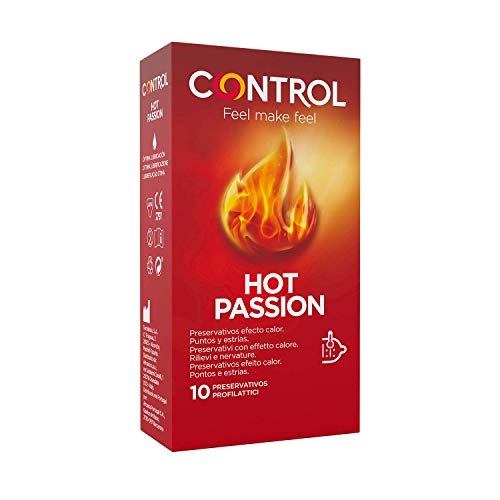 CONTROL Preservativos Hot Passion - Condones Con Efecto Calor Y Textura De Puntos Y Estrías Para Mayor Estimulación - 10 Uds - Látex - Color Transparente - Forma Ergonómica, estandar, 45 g