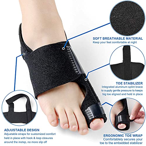 Corrector de Juanetes Ajustable,Férula para Hallux Valgus con 1 Pares Gel Separadores para Dedos,Enderezador Dedo Gordo Pie para Hallux Valgus, Alivio del Dolor de Dedos de Martillo, 1 Par
